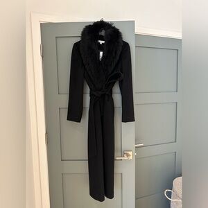 sofiacashmere gorgeous black real shearling collar coat